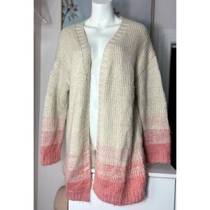 Promesa Beige Pink Ombre Open Knit Cardigan Long Sweater Size Medium Large